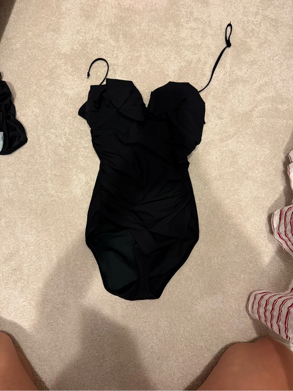 J. Crew Black One-Piece Ruffled Bust Swimsuit